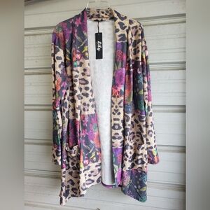 2X Plus Size Lily by Firmiana Women's Leopard Print Sweater Cardigan colorful